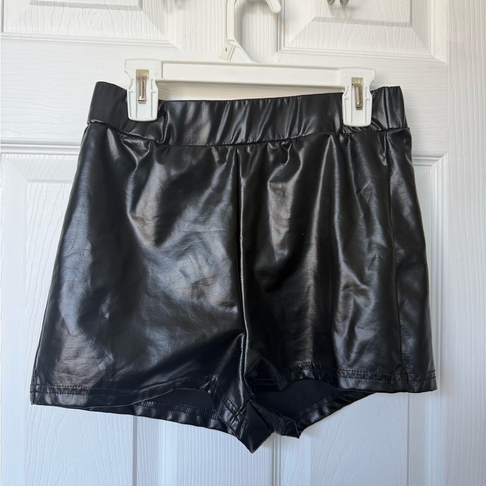 Black Faux Leather Women Shorts